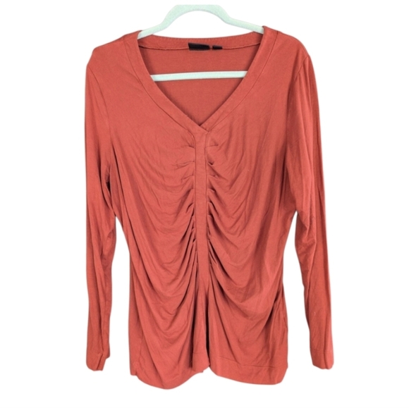 Tribal XL blouse in burnt orange with V-Neck and ruching - Picture 1 of 11